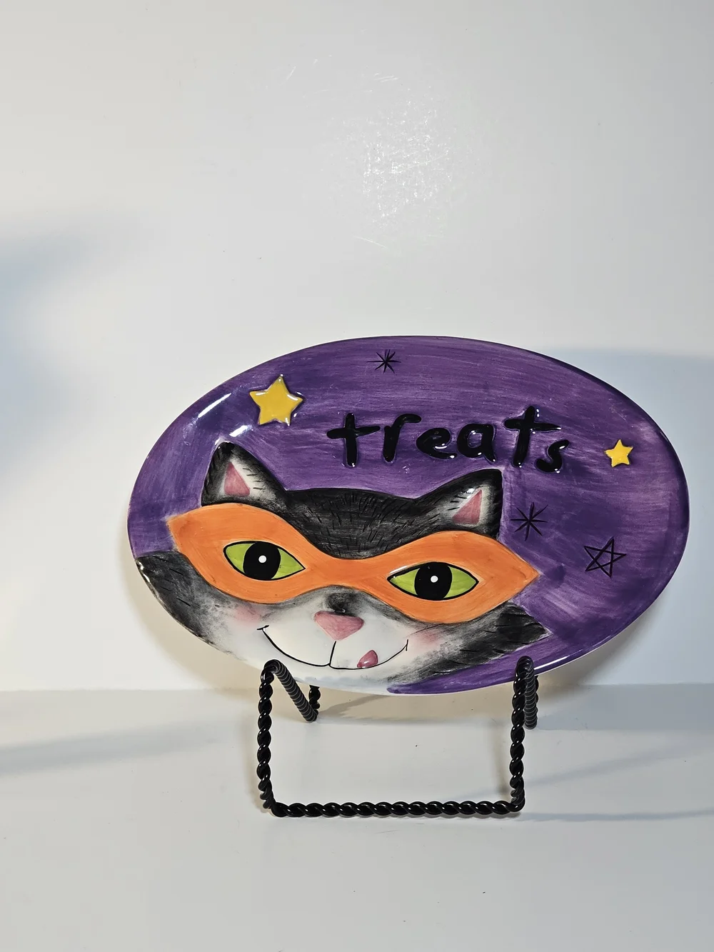 Fitz & Floyd Halloween Treats Cat Appetizer Plate Oval Candy Dish Purple Ceramic